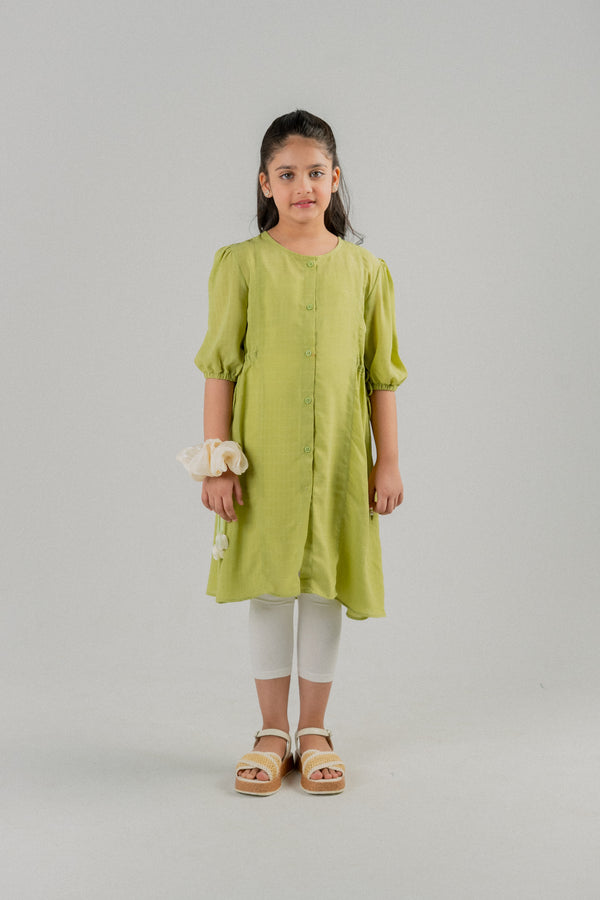 Girls Button-Down Frock – Lime Green