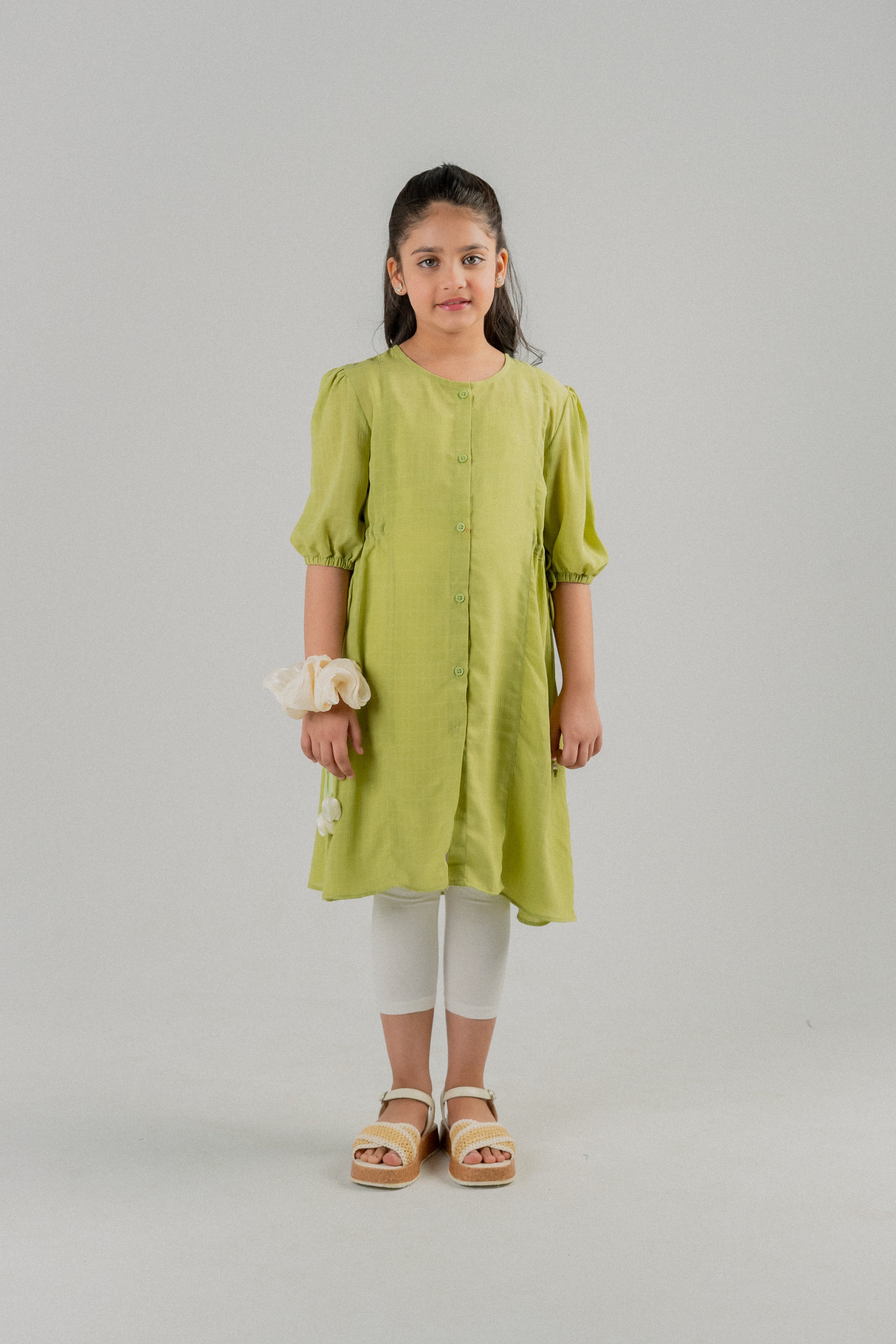 Girls Button-Down Frock – Lime Green