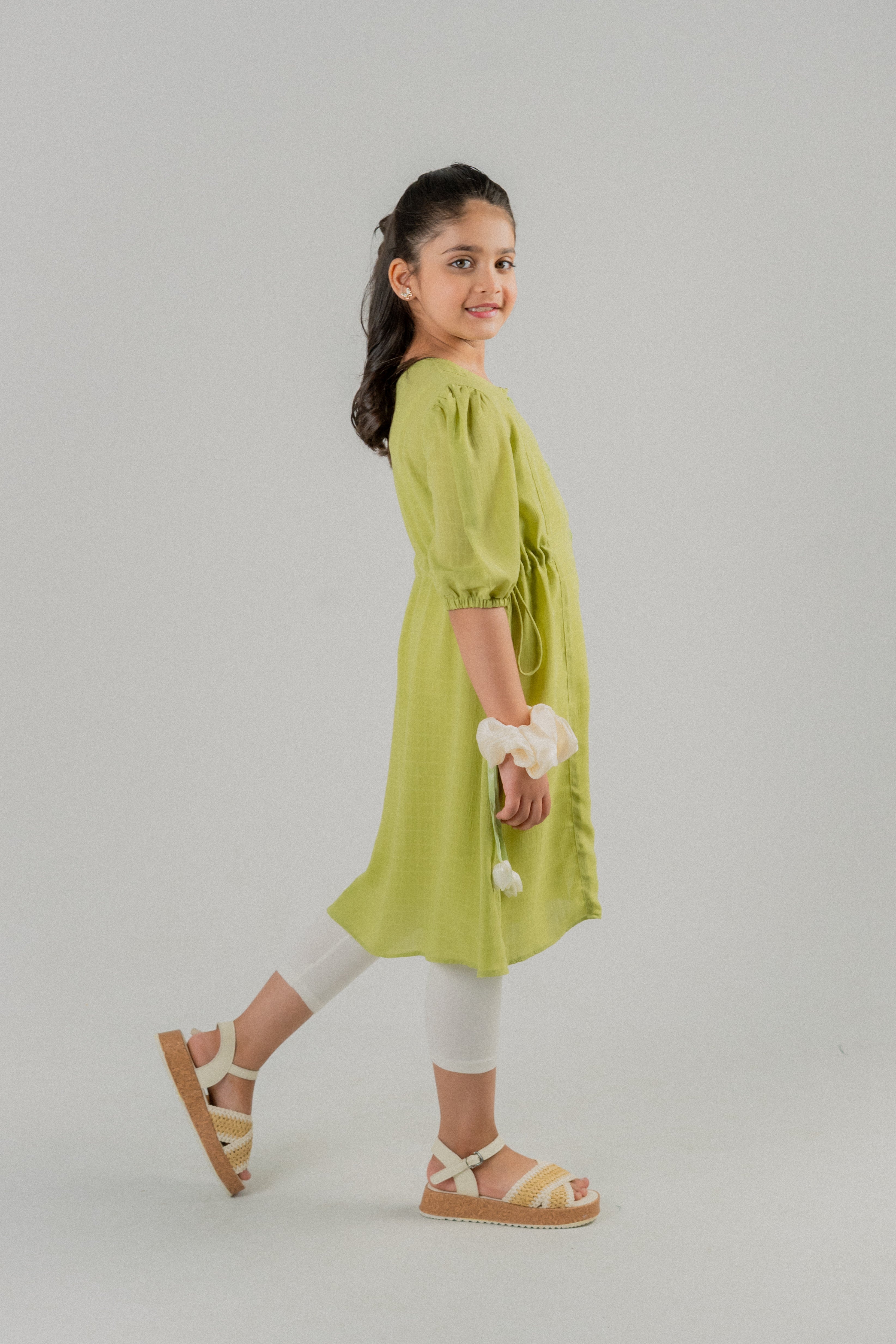Girls Button-Down Frock – Lime Green