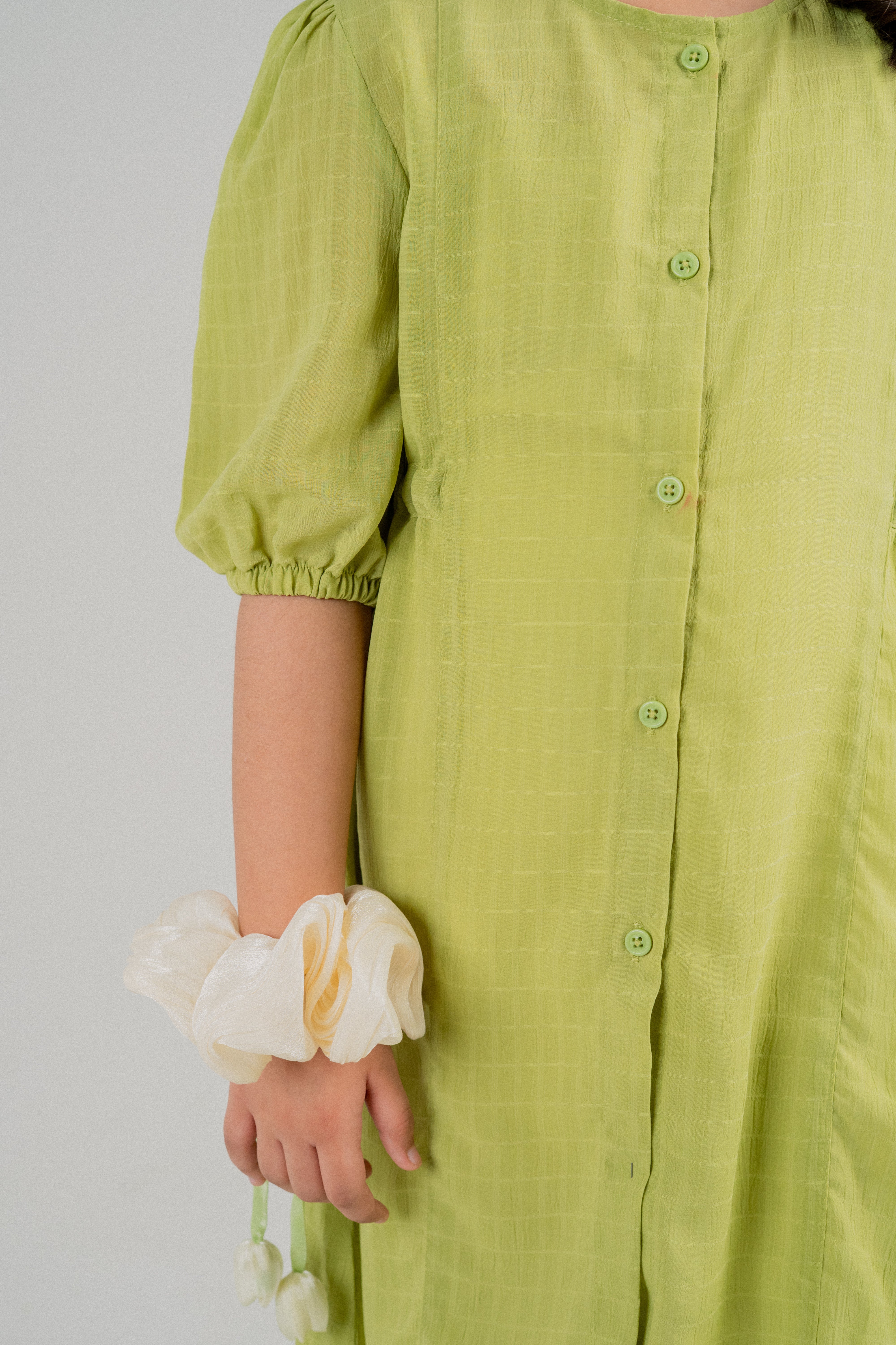 Girls Button-Down Frock – Lime Green