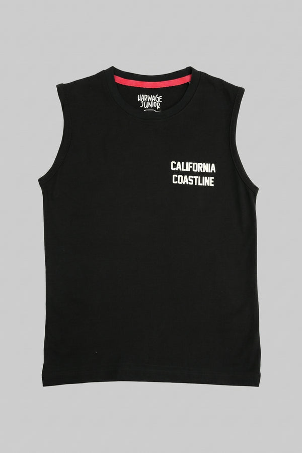 Little Kids Sleeveless Vest CO-ORD Set- Jet Black