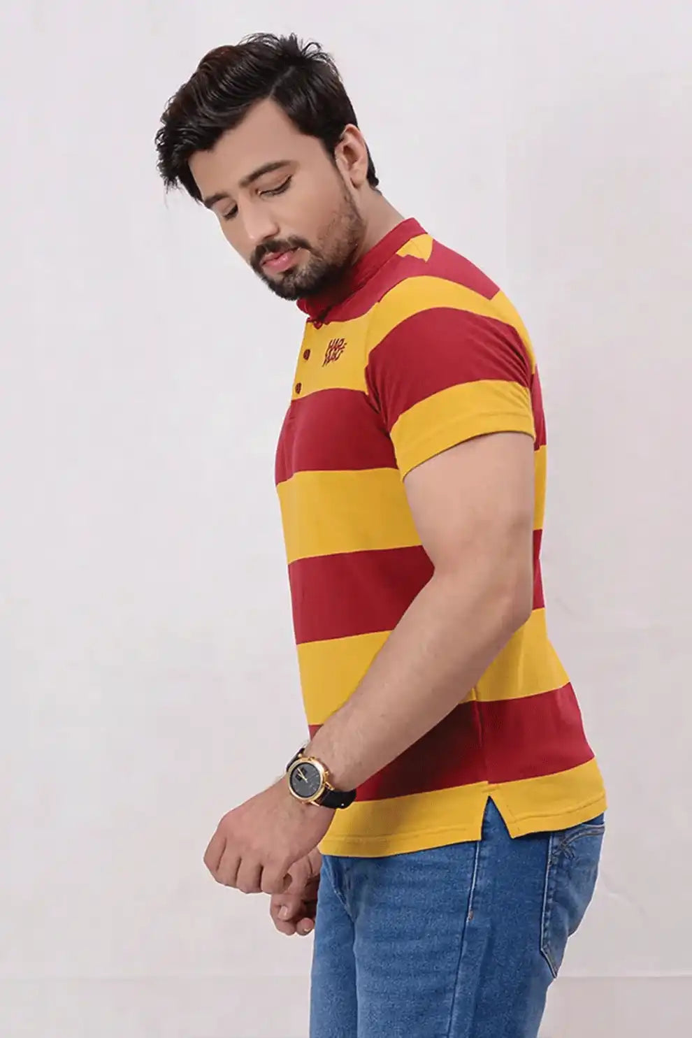 Short sleeve striped polo shirt