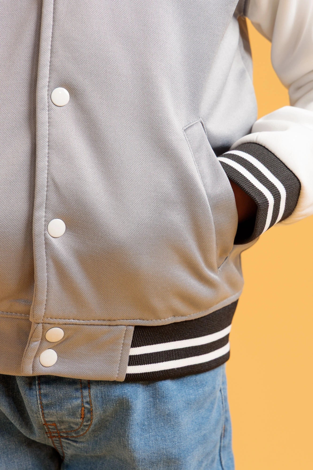 Side view of junior boys' baseball jacket