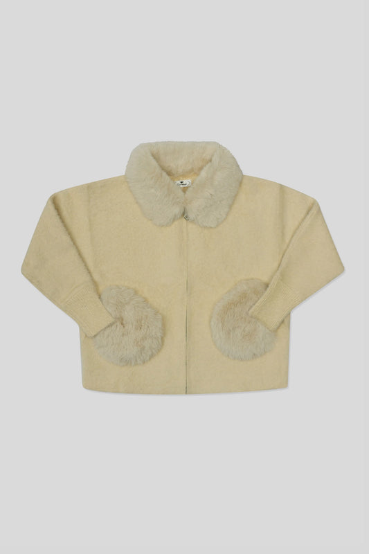 Skin Wool Cardigan with soft collar and front design