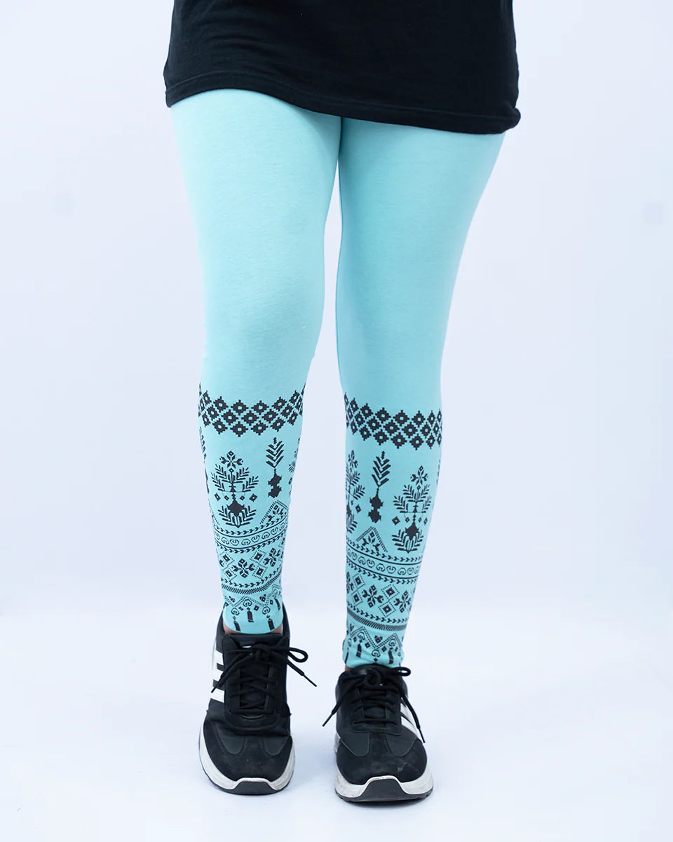 Women’s Bright Sky Blue Printed Leggings