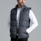 Man wearing sleeveless grey parachute jacket front view