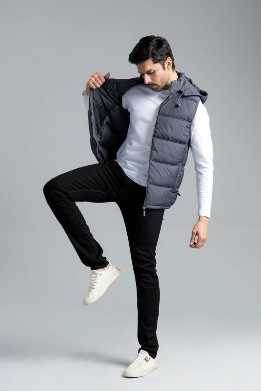 Man wearing Sleeveless Parachute Jacket Grey in motion