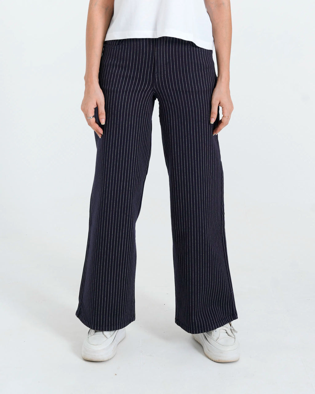 Striped wide leg jeans