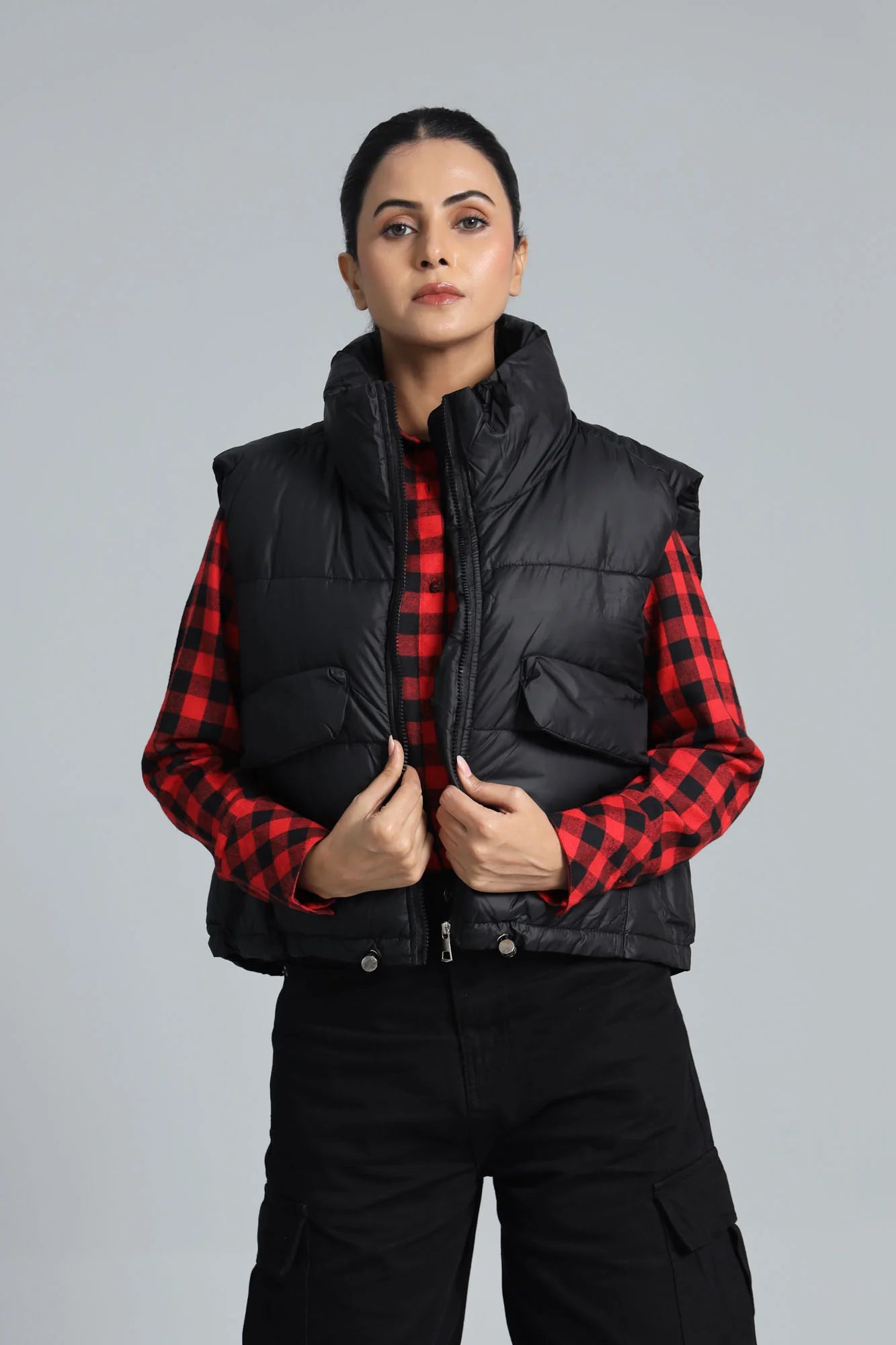 Stylish black parachute puffer jacket