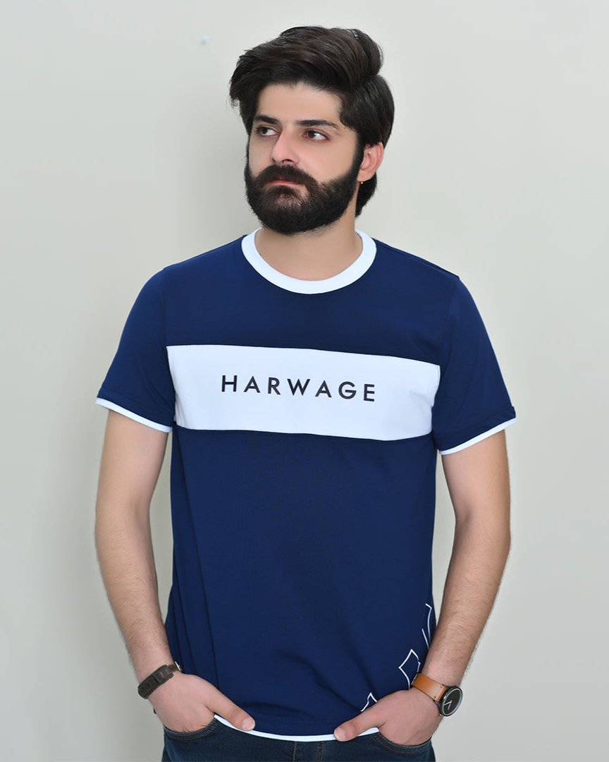 Men Crew Neck with Contrast Trims – Navy Blue