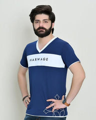 Men V-Neck with Contrast Trims – Navy Blue