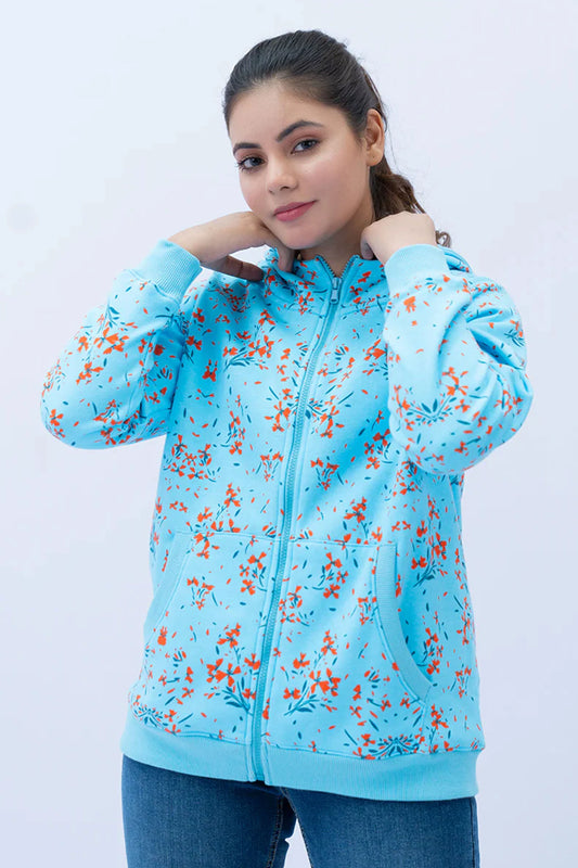 T Breeze Zipper Hoodie with light blue floral design