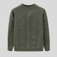 Straight front display of a wool cardigan in olive with a textured knit pattern
