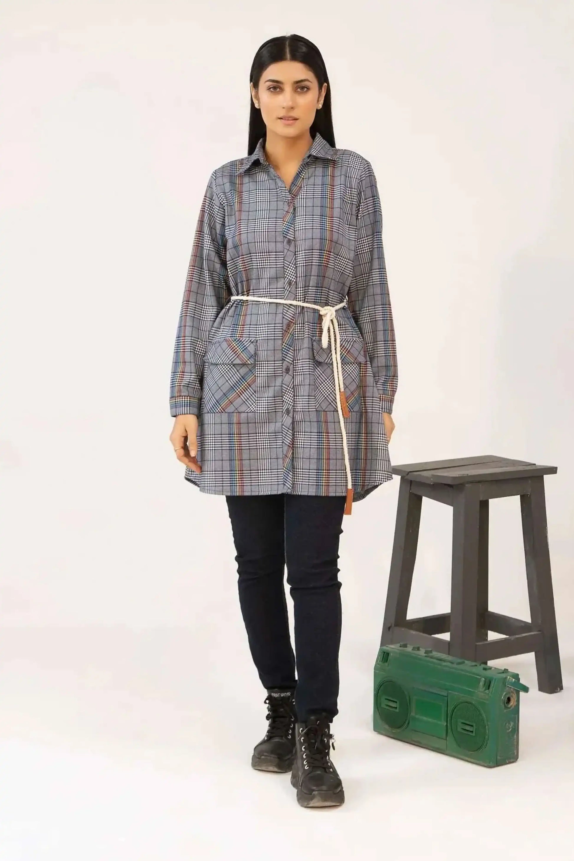 Multi Checkered Tunic Dress Shirt