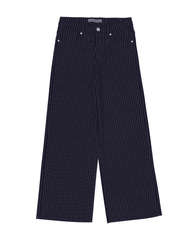 Women Stripped Wide Leg Jeans - Navy Blue - Harwage