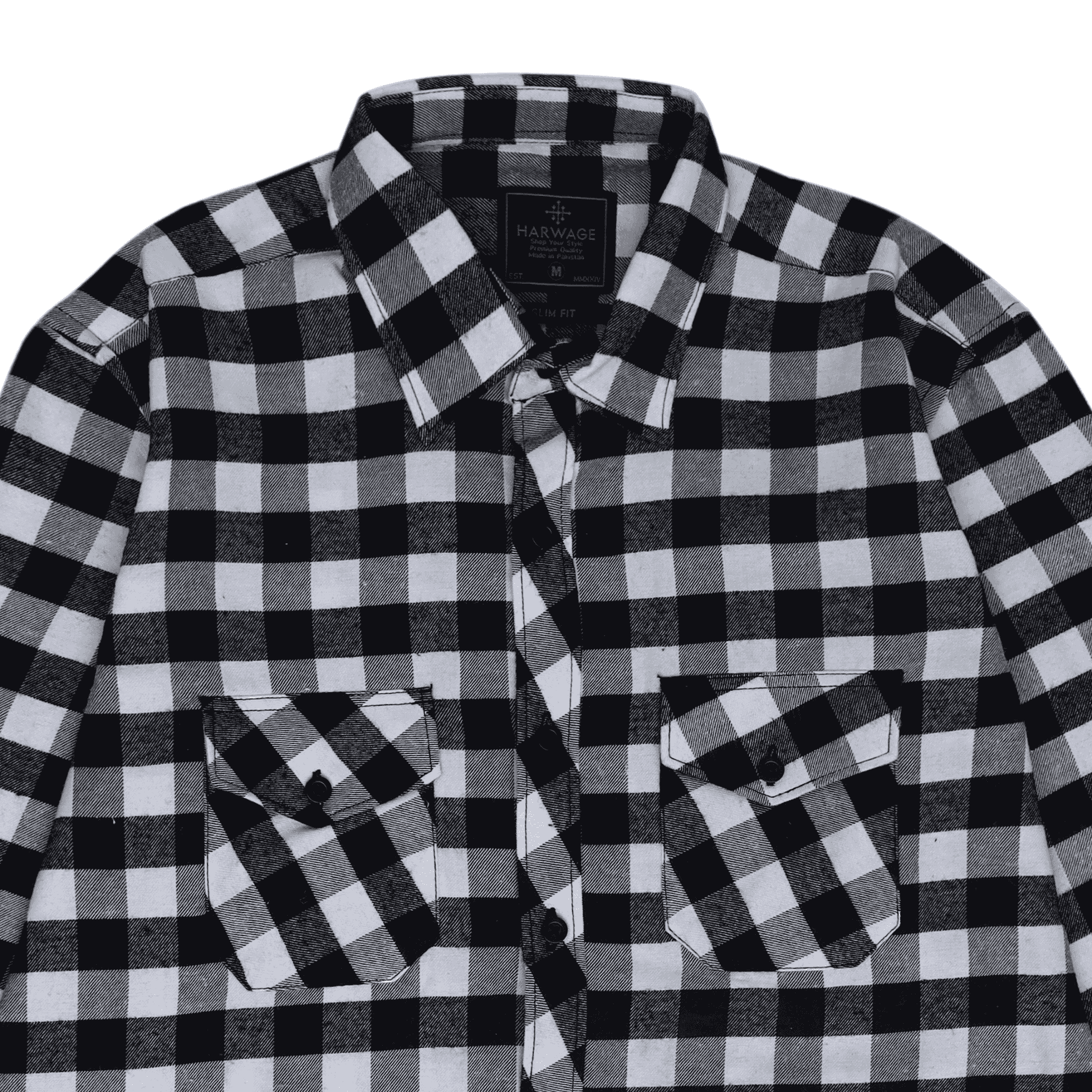 Men Casual Shirt Checkered - Checkered Black / White - Harwage