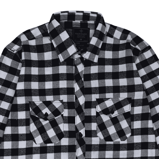 Men Casual Shirt Checkered - Checkered Black / White - Harwage