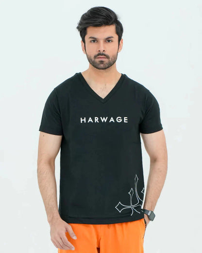 Men V Neck T Shirt - Black