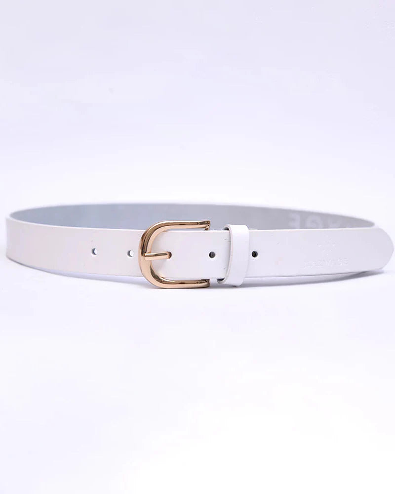 Women Basic Buckle Belt – White - Harwage