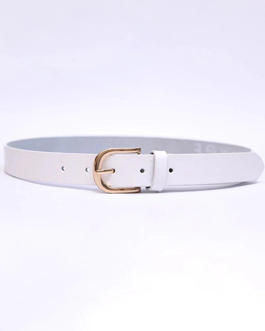 Women Basic Buckle Belt – White - Harwage