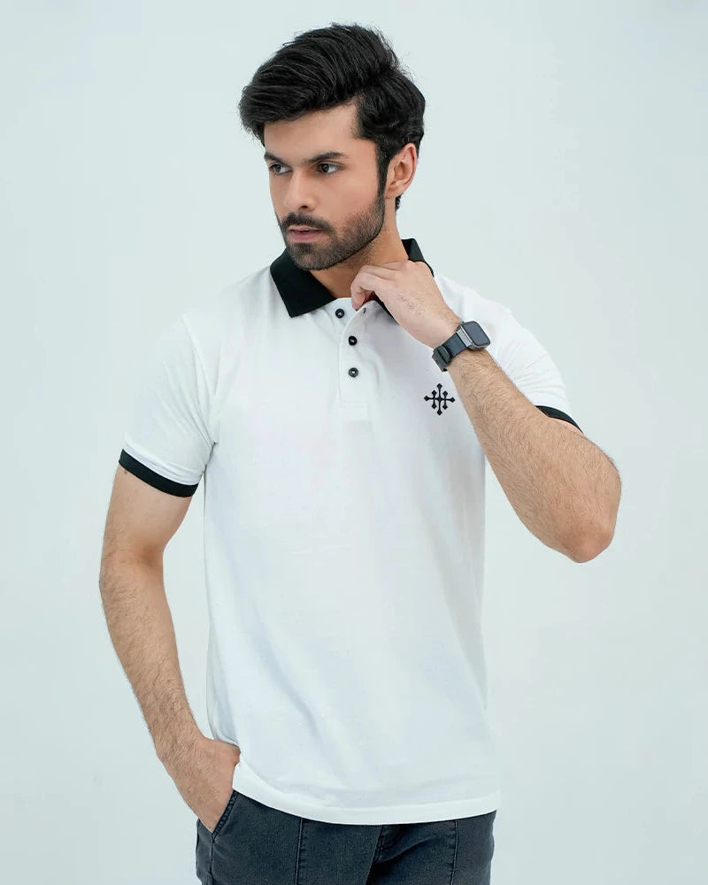 Men Polo Shirt with Contrast Trims - White