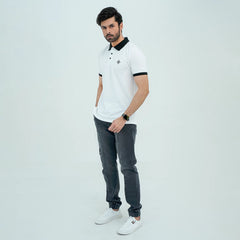 Men Polo Shirt with Contrast Trims - White