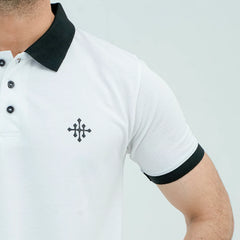 Men Polo Shirt with Contrast Trims - White