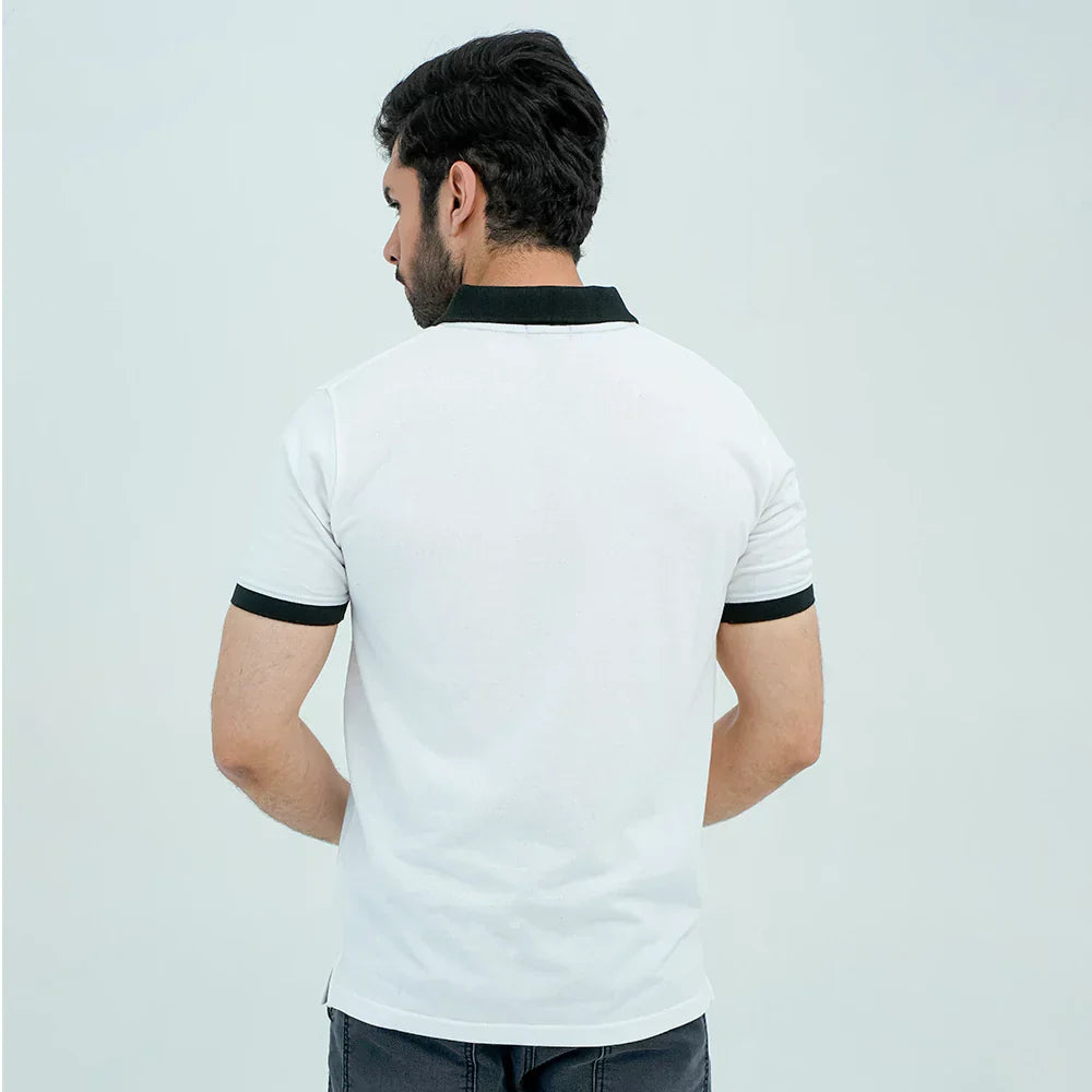 Men Polo Shirt with Contrast Trims - White - Harwage