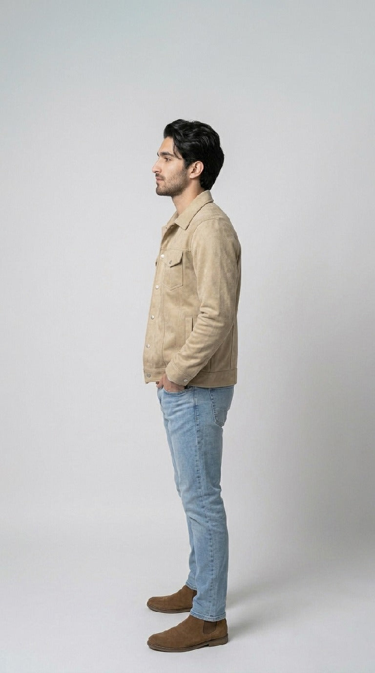 Men’s Suede Trucker Jacket - Khaaki