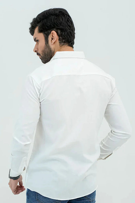 White Oxford Shirt back view showing clean stitching and tailored fit