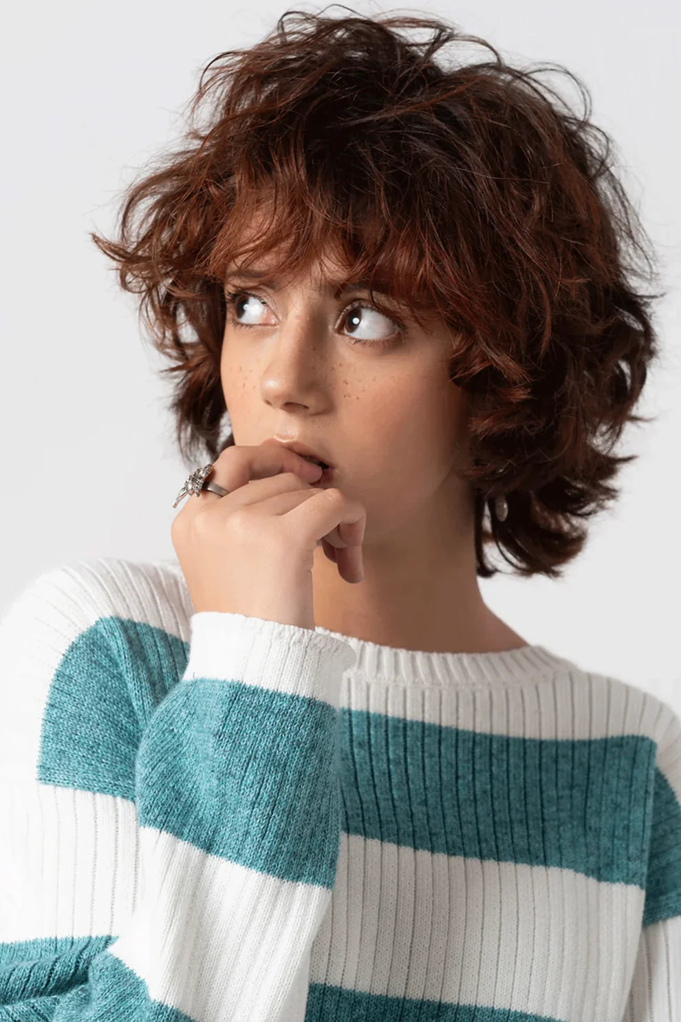 White blue cardigan close up