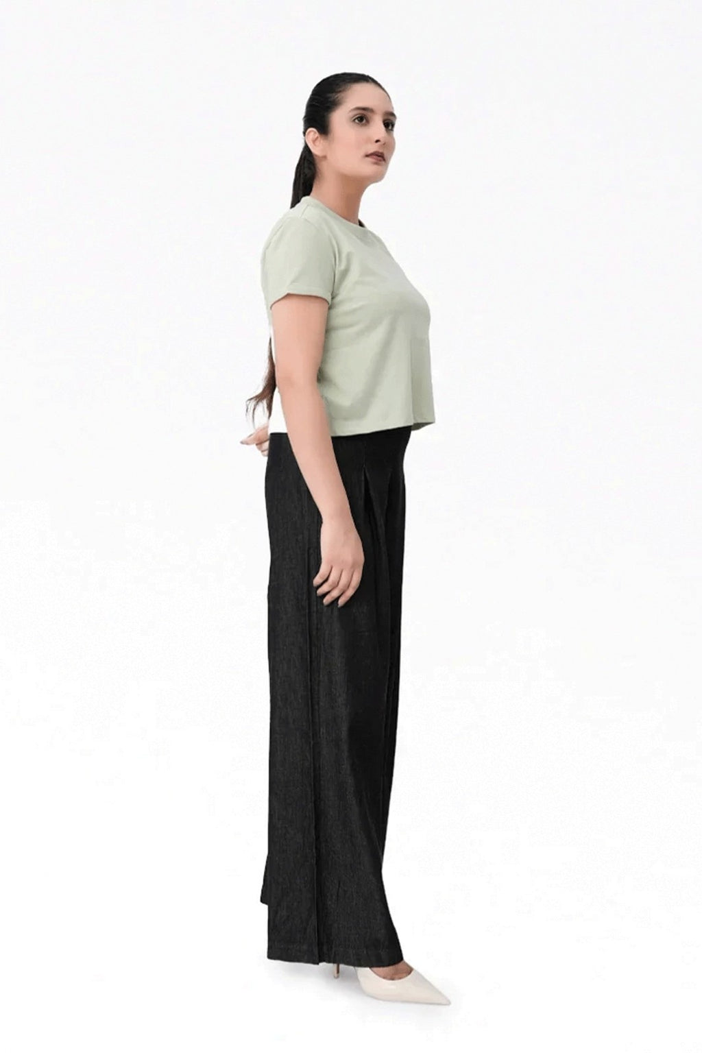 Wide Leg Denim Palazzo - Black