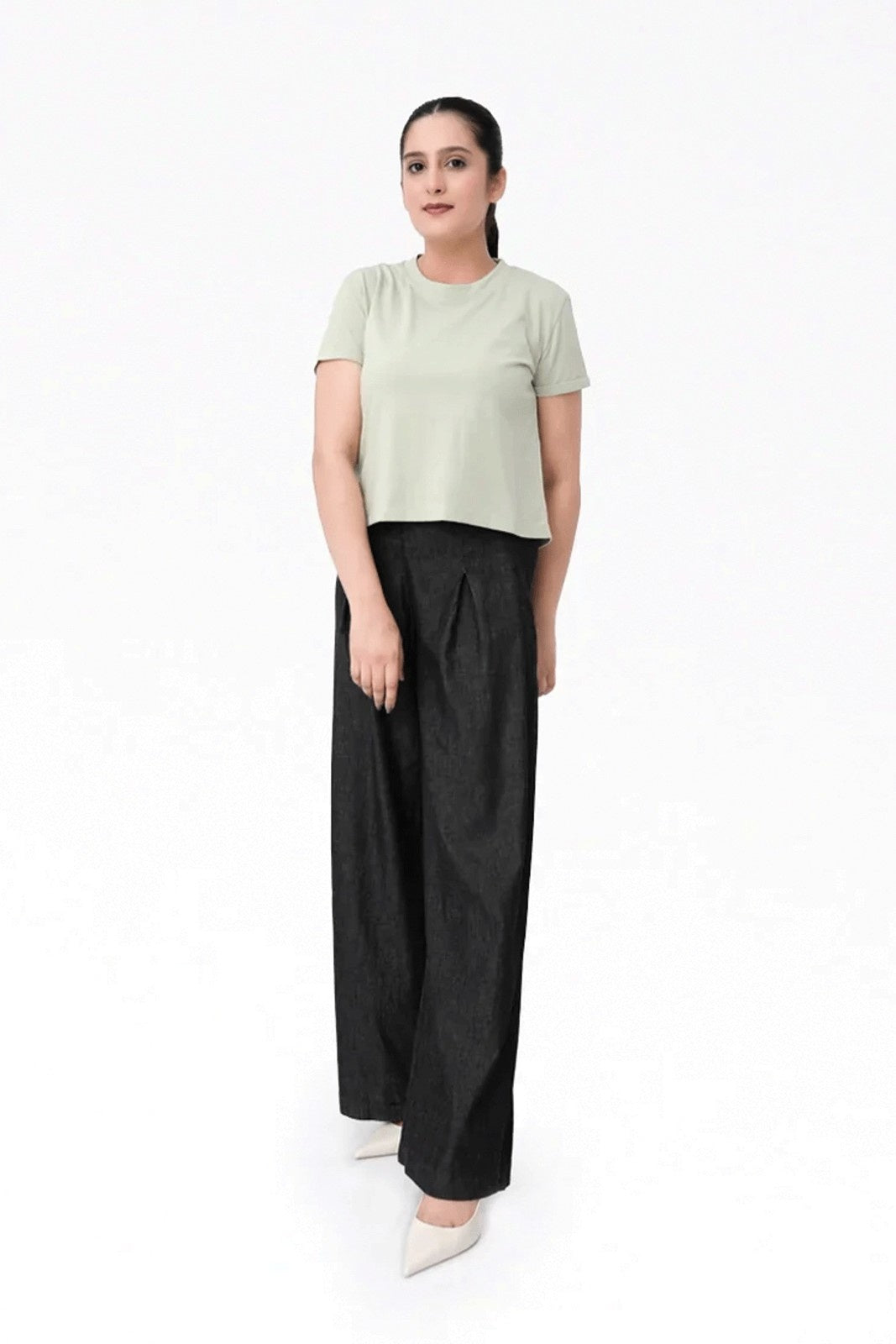 Wide Leg Denim Palazzo - Black