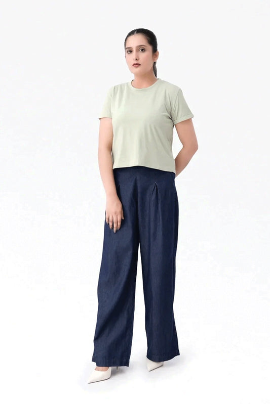 Wide Leg Denim Palazzo - Dark Blue