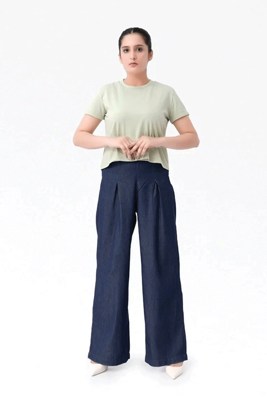 Wide Leg Denim Palazzo - Dark Blue