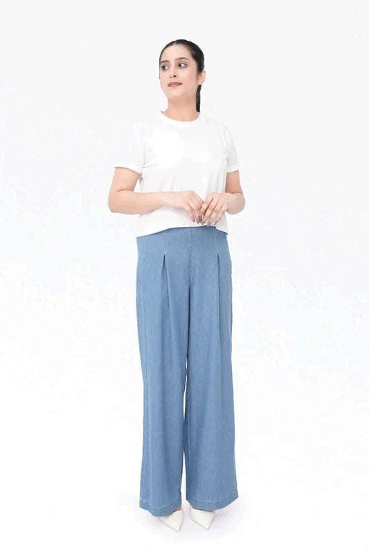 Wide Leg Denim Palazzo - LT Blue