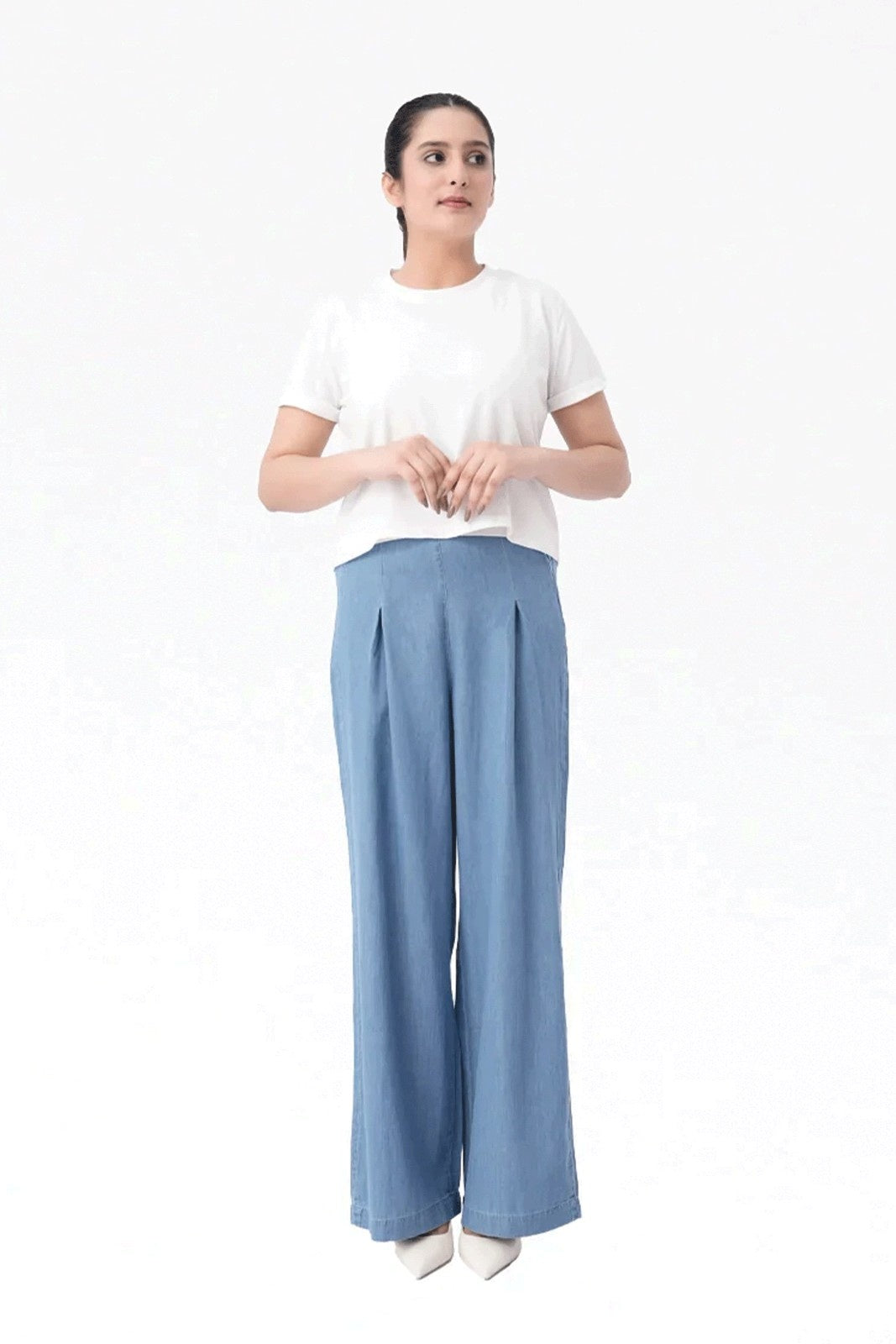 Wide Leg Denim Palazzo - LT Blue