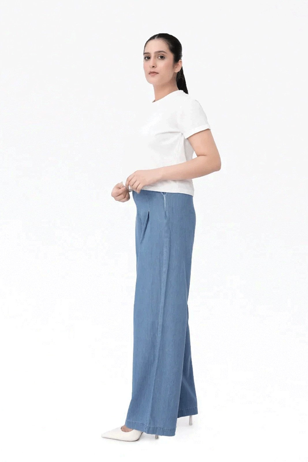 Wide Leg Denim Palazzo - LT Blue