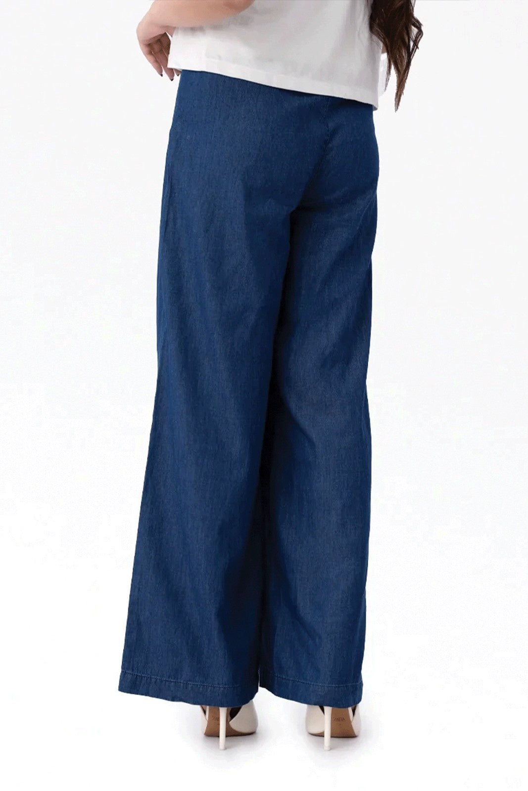 Wide Leg Denim Palazzo - Mid Blue