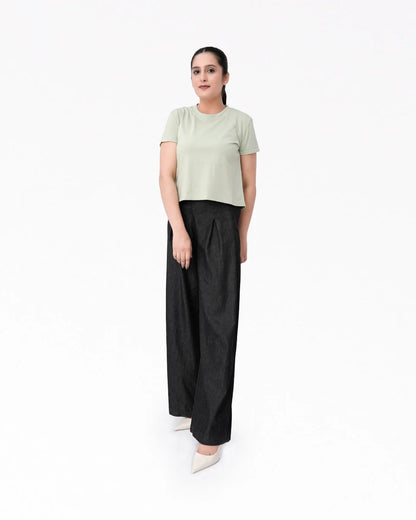 Wide Leg Denim Palazzo - Black