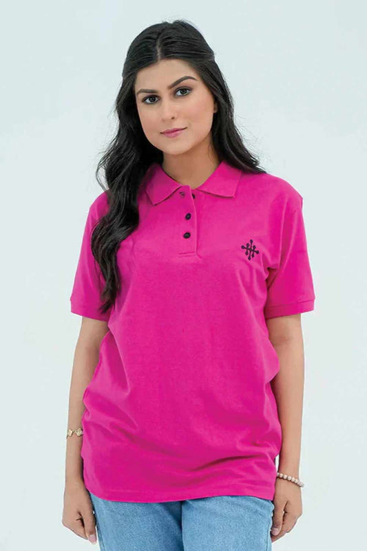 Women Basic Polo Shirt - Pink