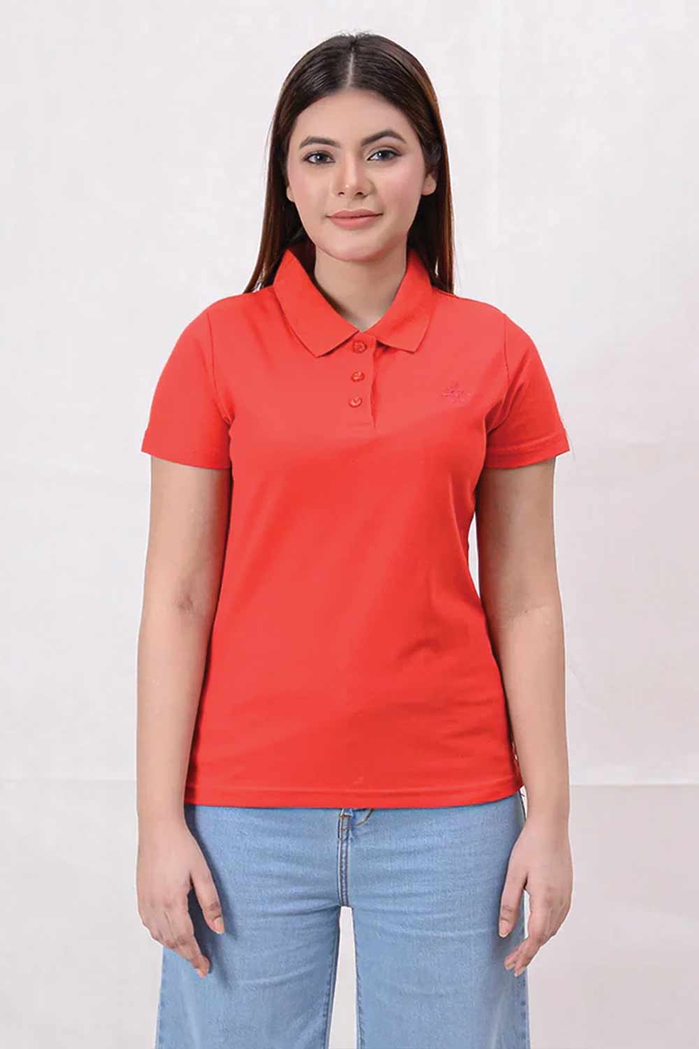 Women Basic Premium Polo Shirt - Fiery Red