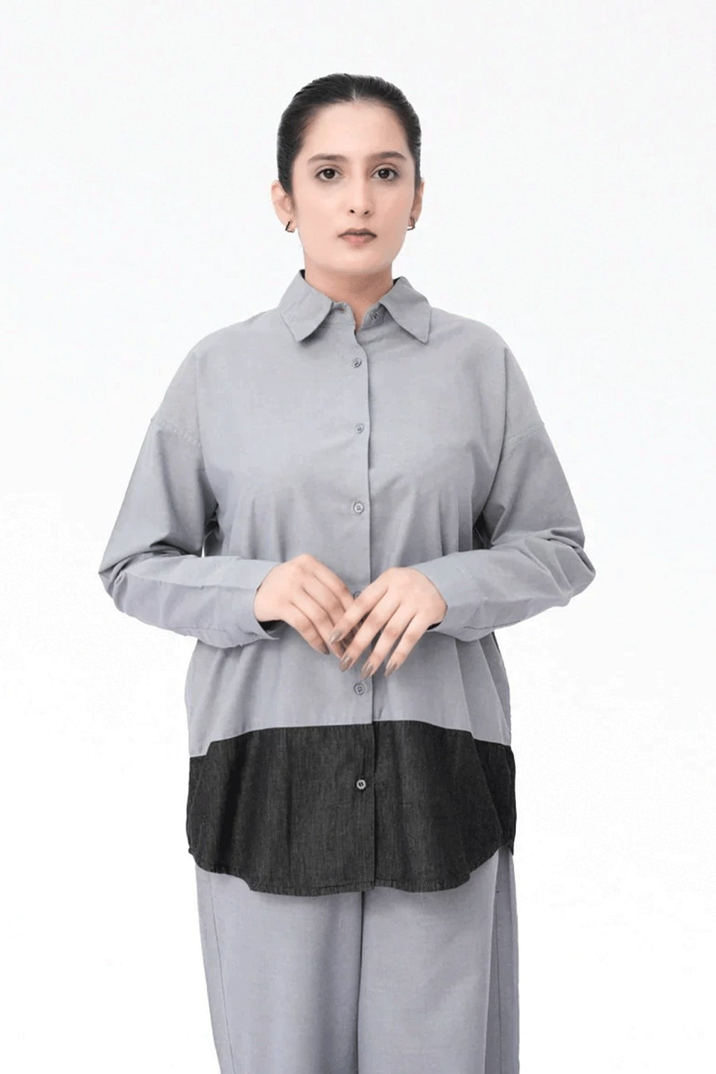 Women Denim Embellish Co-Ord Set – Grey