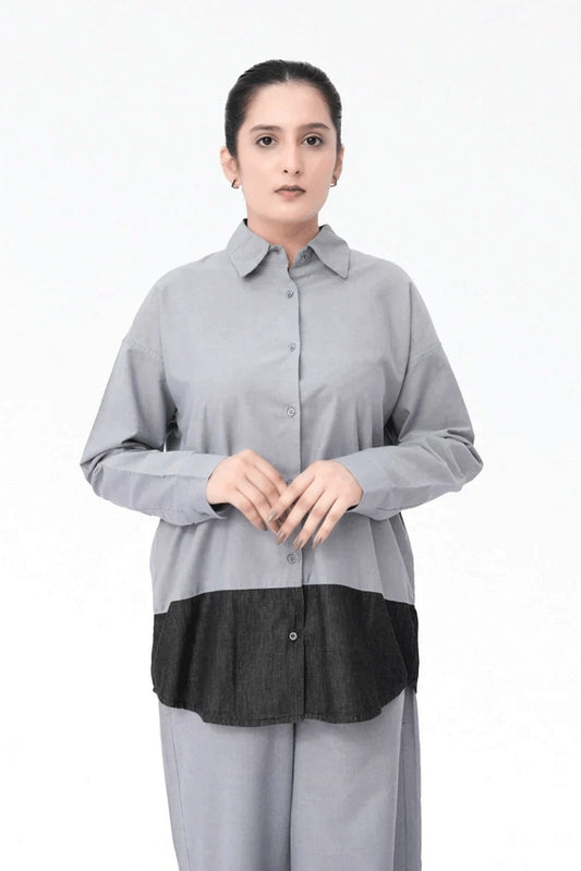 Women Denim Embellish Co-Ord Set – Grey