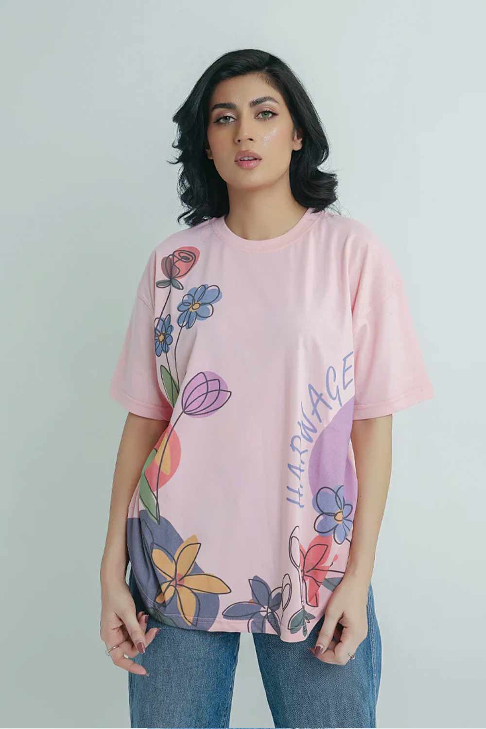 Women Graphic Oversized T-Shirt – Pink