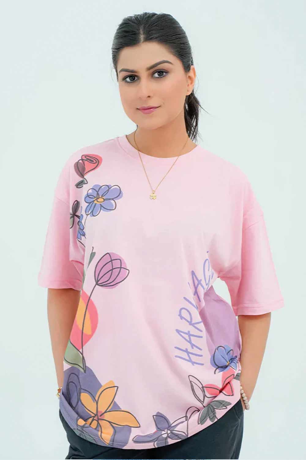 Women Graphic Oversized T-Shirt – Pink