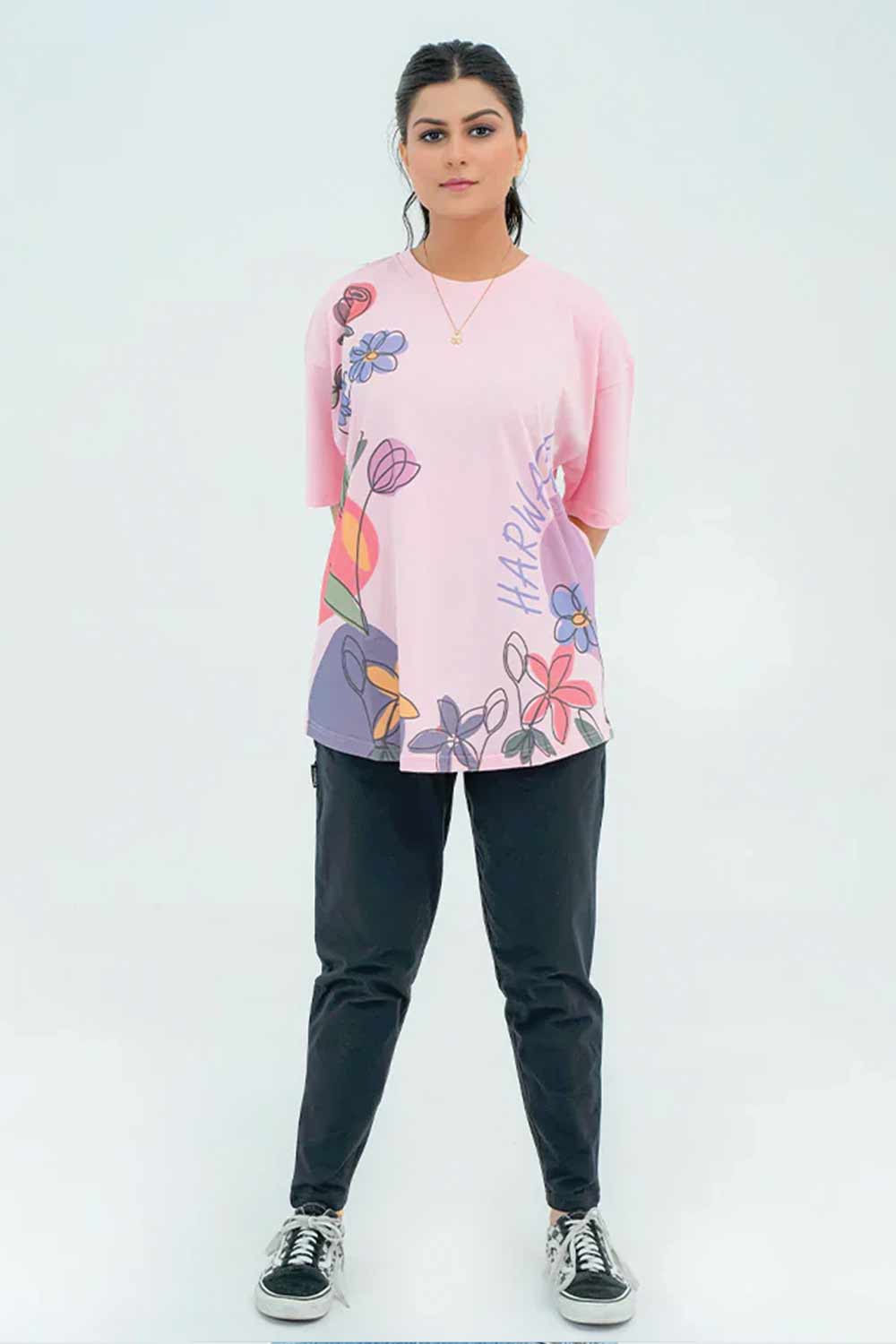 Women Graphic Oversized T-Shirt – Pink