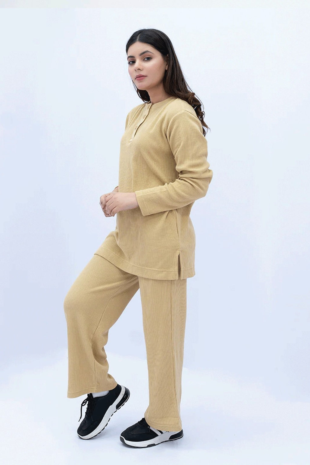 Women Plain Co-Ord Set - Beige