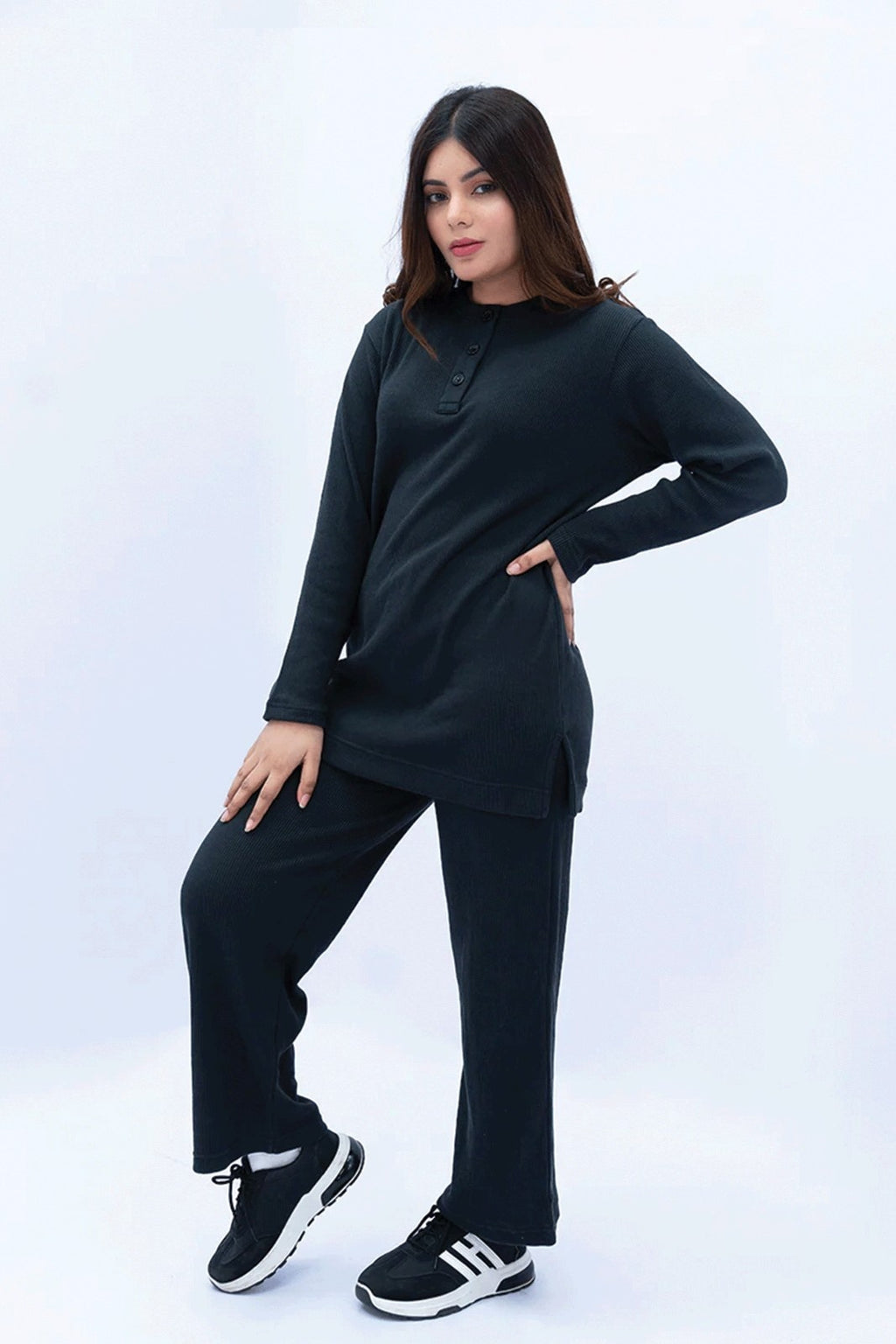 Women Plain Co-Ord Set - Black