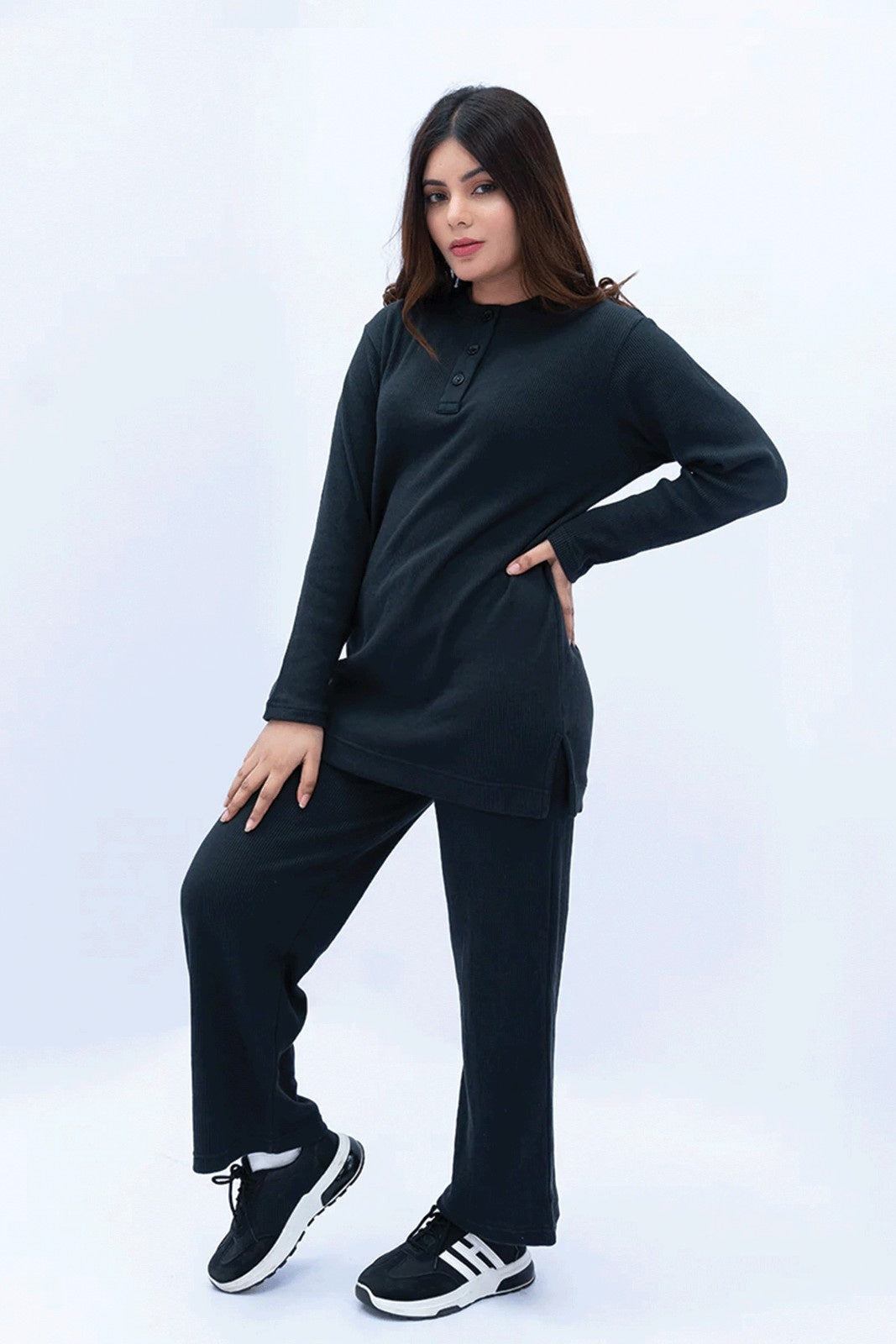 Women Plain Co-Ord Set - Black